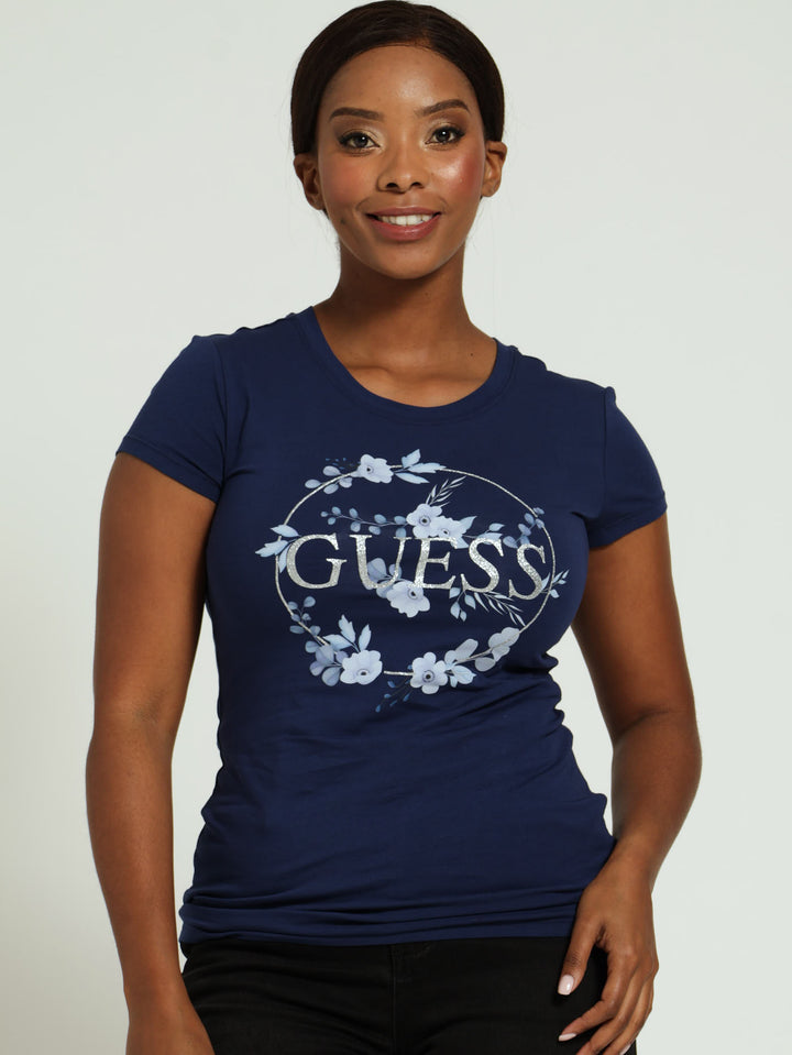 Flower Foil Tee - Navy