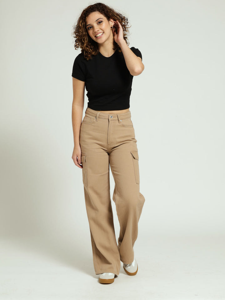 Open Hem Cargo Pants - Stone