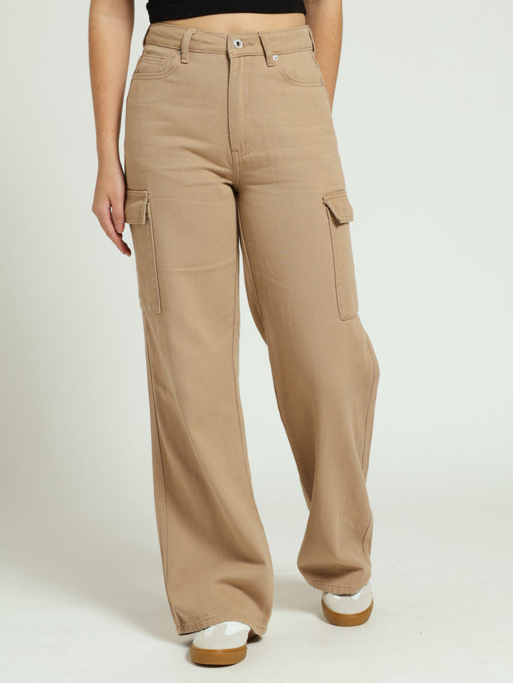 Open Hem Cargo Pants - Stone