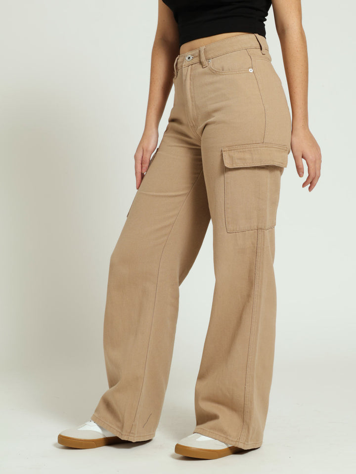 Open Hem Cargo Pants - Stone