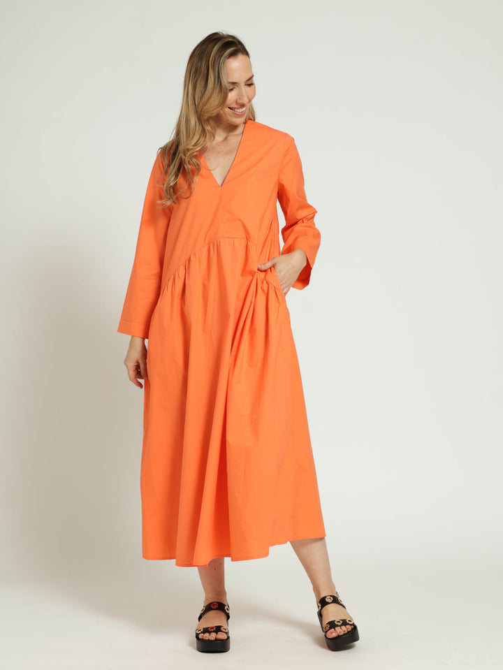 Long Sleeve Relaxed Maxi Dress - Orange