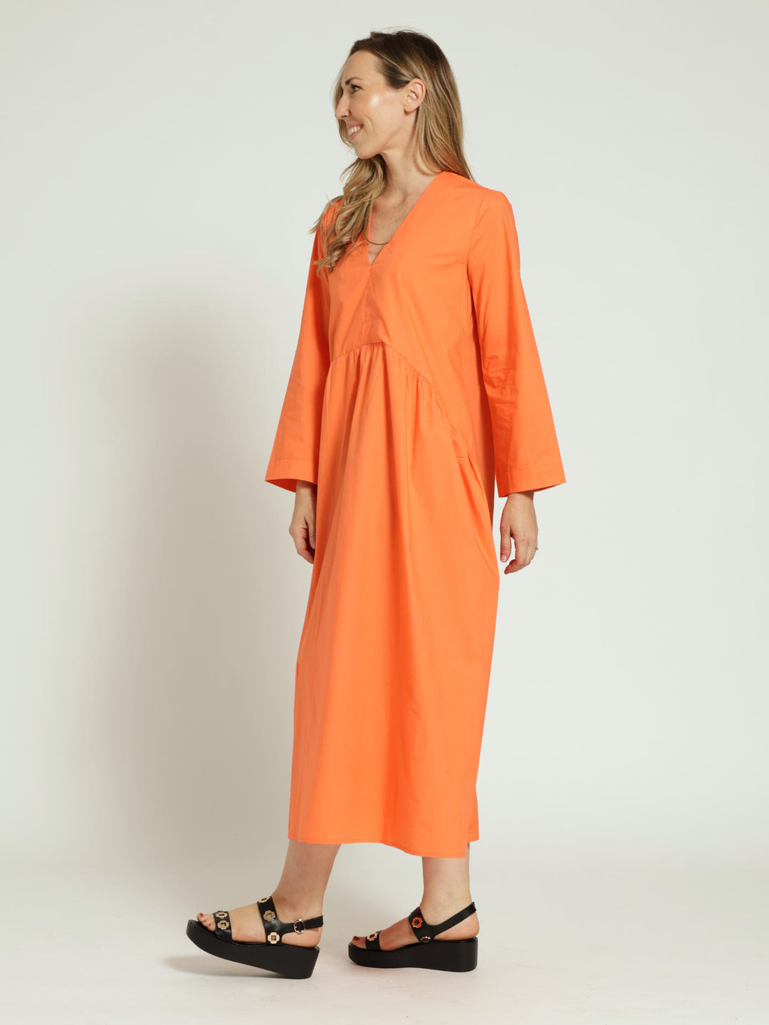 Long Sleeve Relaxed Maxi Dress - Orange