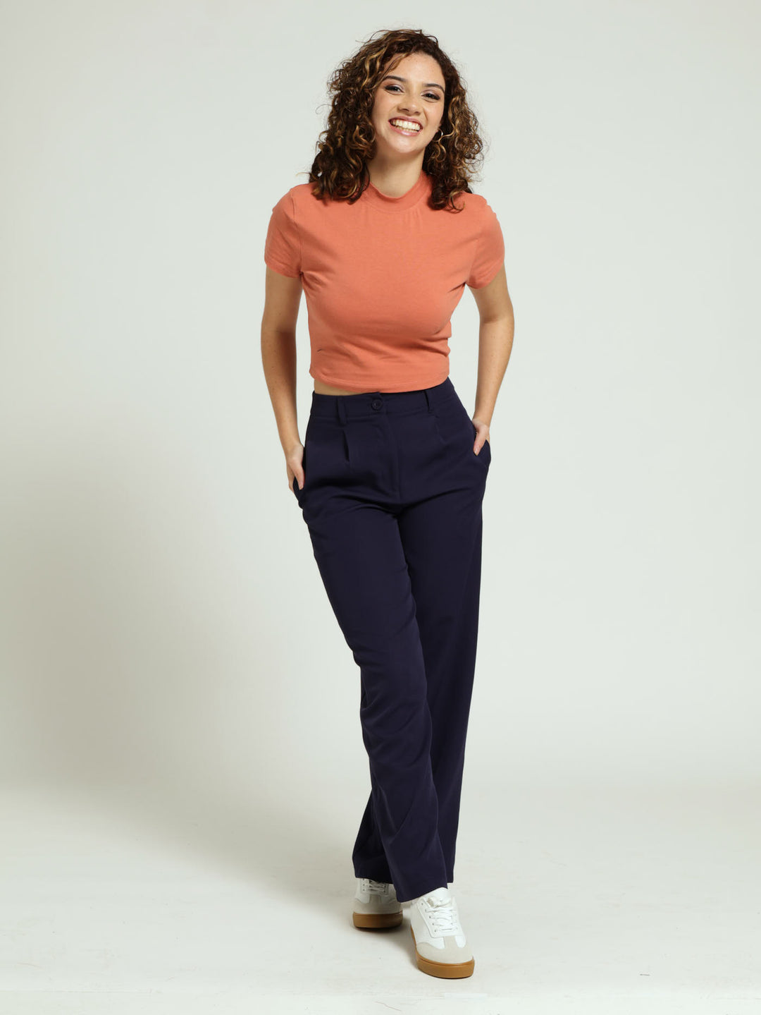 Pleated Wide Leg Trouser - Navy