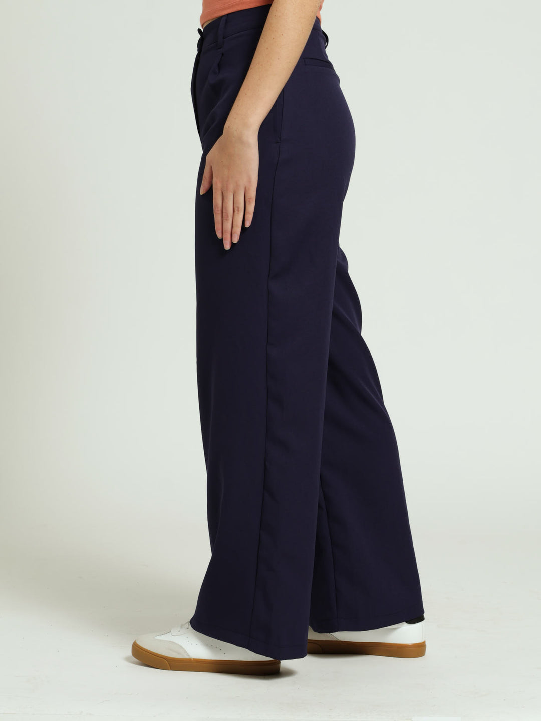 Pleated Wide Leg Trouser - Navy