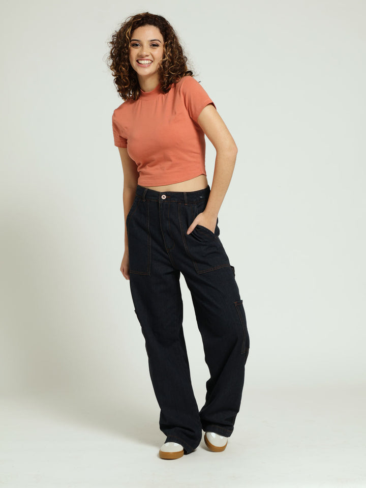 Cargo Contrast Stitch Jean - Ink/Orange