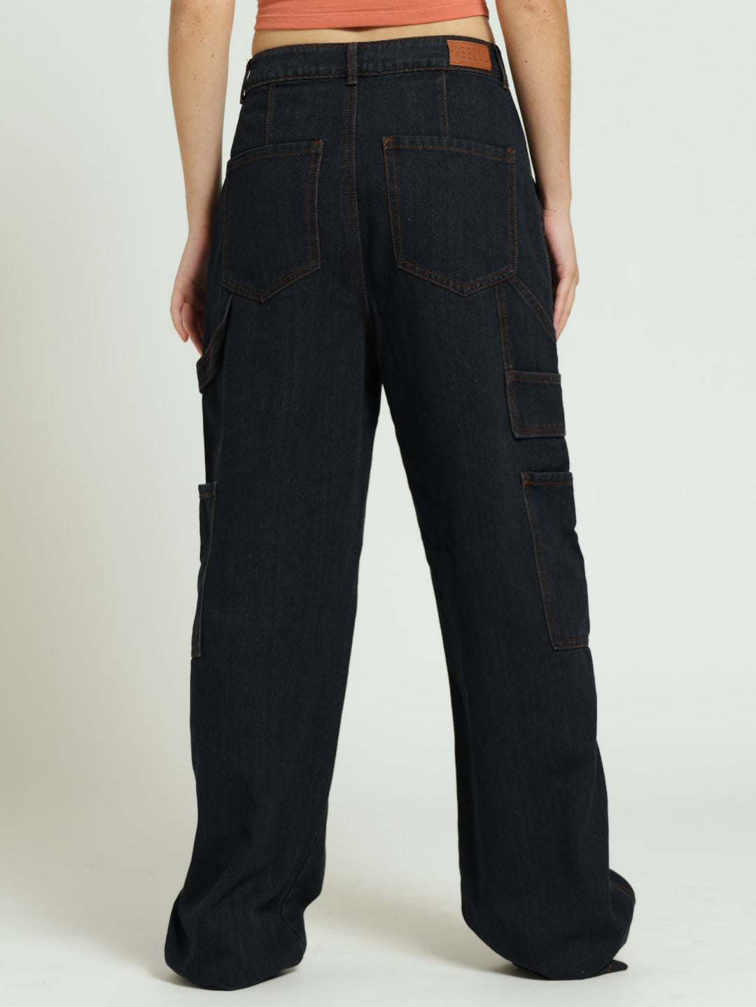 Cargo Contrast Stitch Jean - Ink/Orange