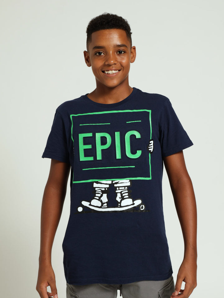 Boys Epic Embossed Tee - Navy