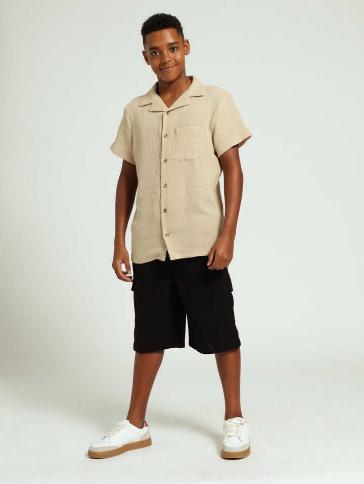 Boys Cotton Shirt - Stone