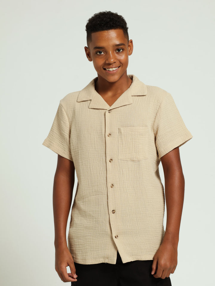 Boys Cotton Shirt - Stone