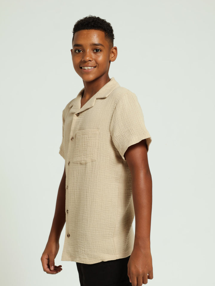 Boys Cotton Shirt - Stone