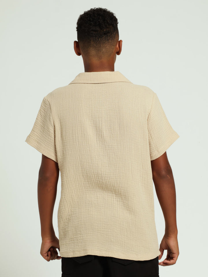 Boys Cotton Shirt - Stone