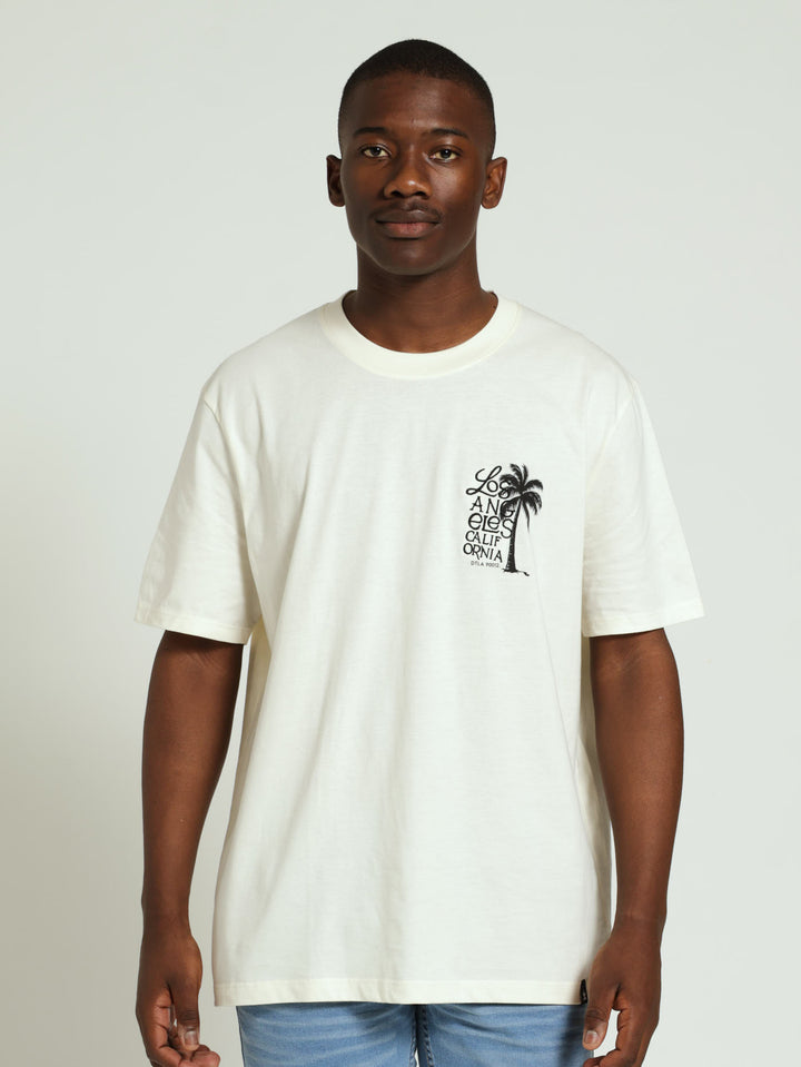 La California Palm Embroidered Front & Back Tee - Off White