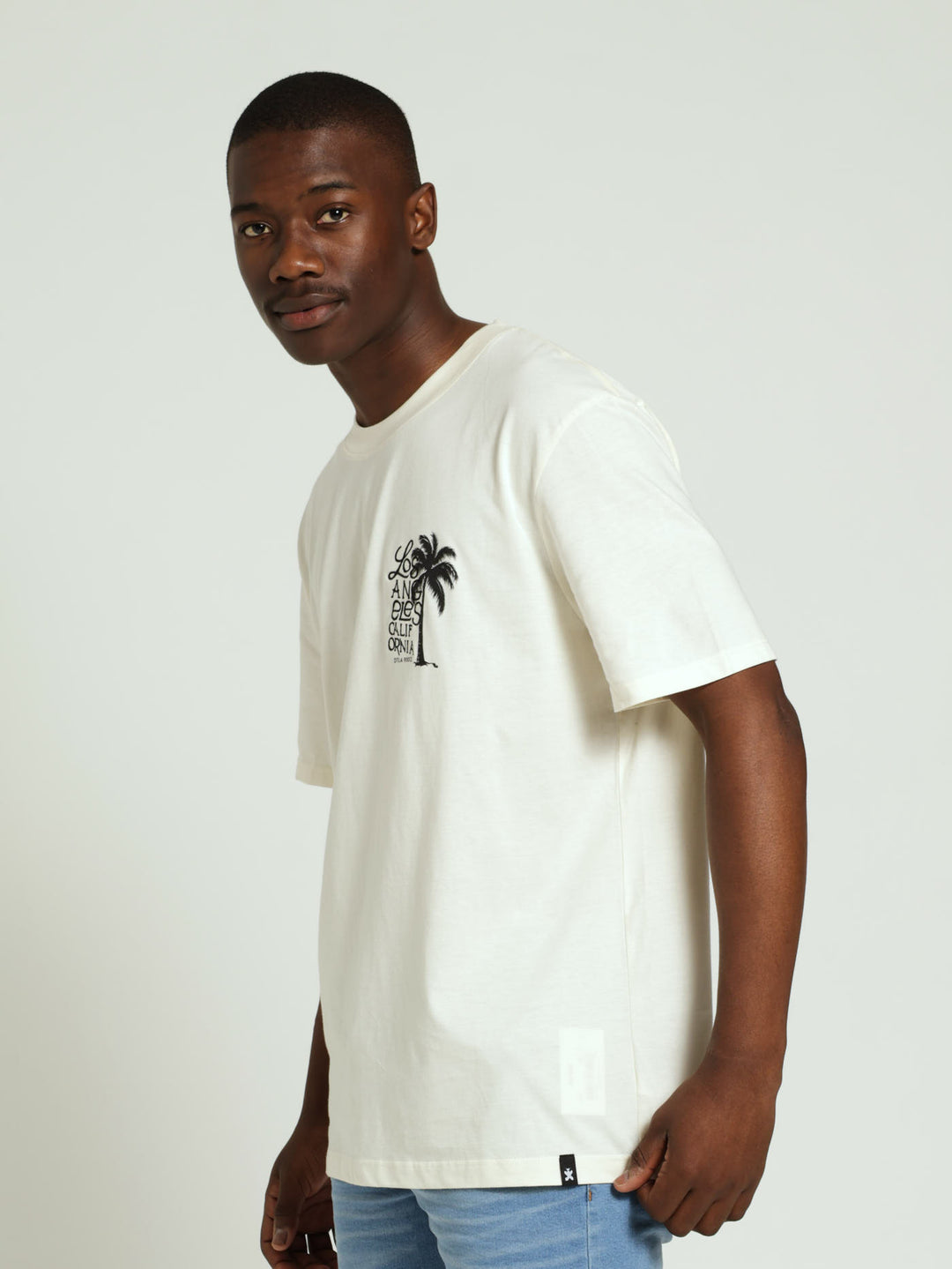 La California Palm Embroidered Front & Back Tee - Off White