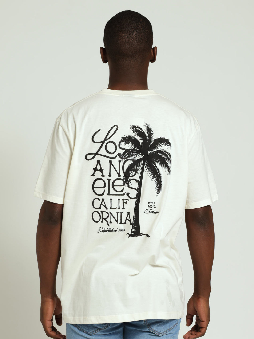 La California Palm Embroidered Front & Back Tee - Off White