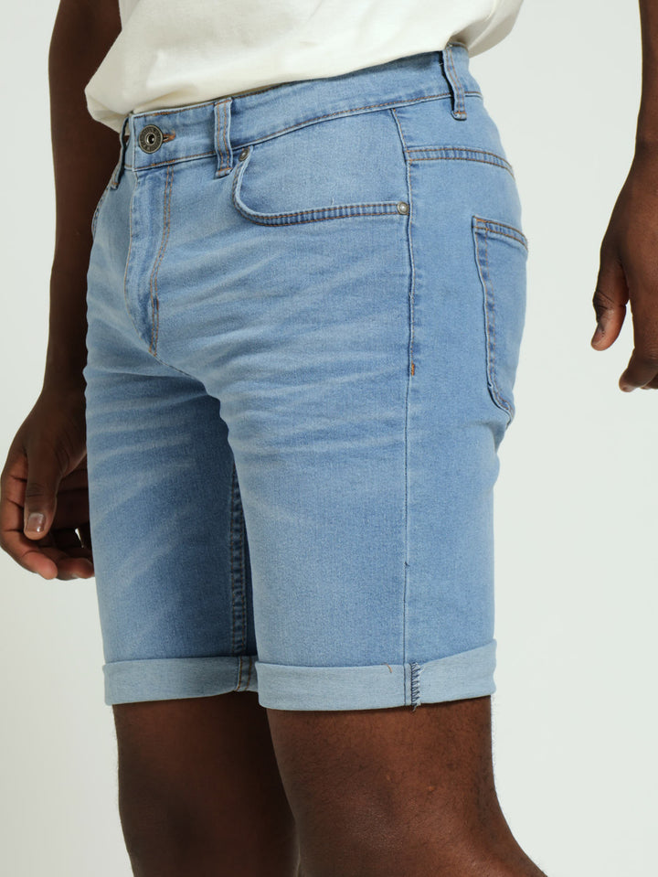 5 Pocket Denim Bermuda Shorts - Light Wash