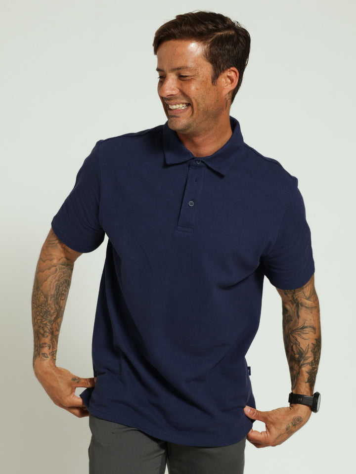 Slub Self Collar Golfer - Dark Navy