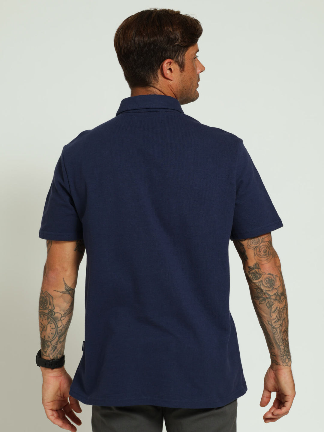 Slub Self Collar Golfer - Dark Navy