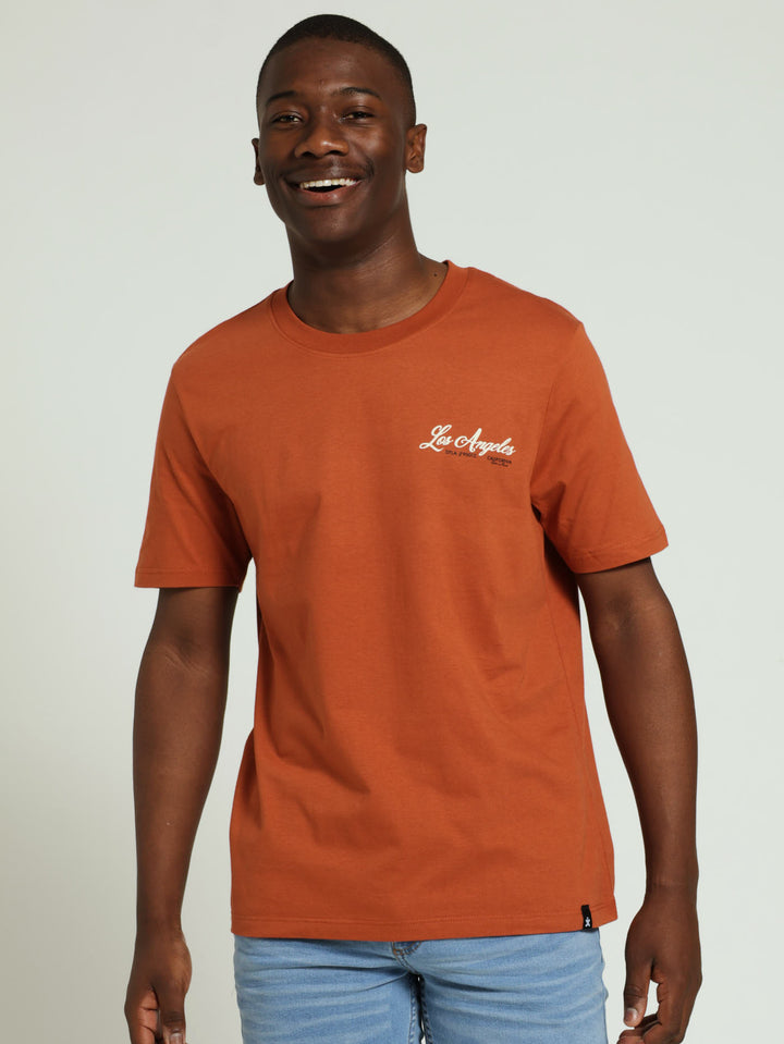 Los Angeles Embroided Front & Back Tee - Rust