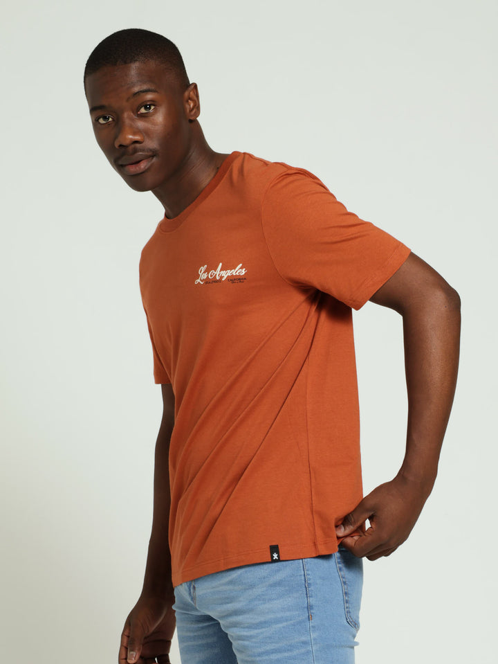 Los Angeles Embroided Front & Back Tee - Rust