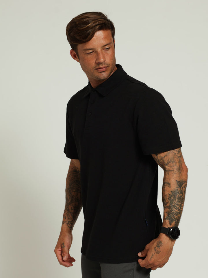 Slub Self Collar Golfer - Black