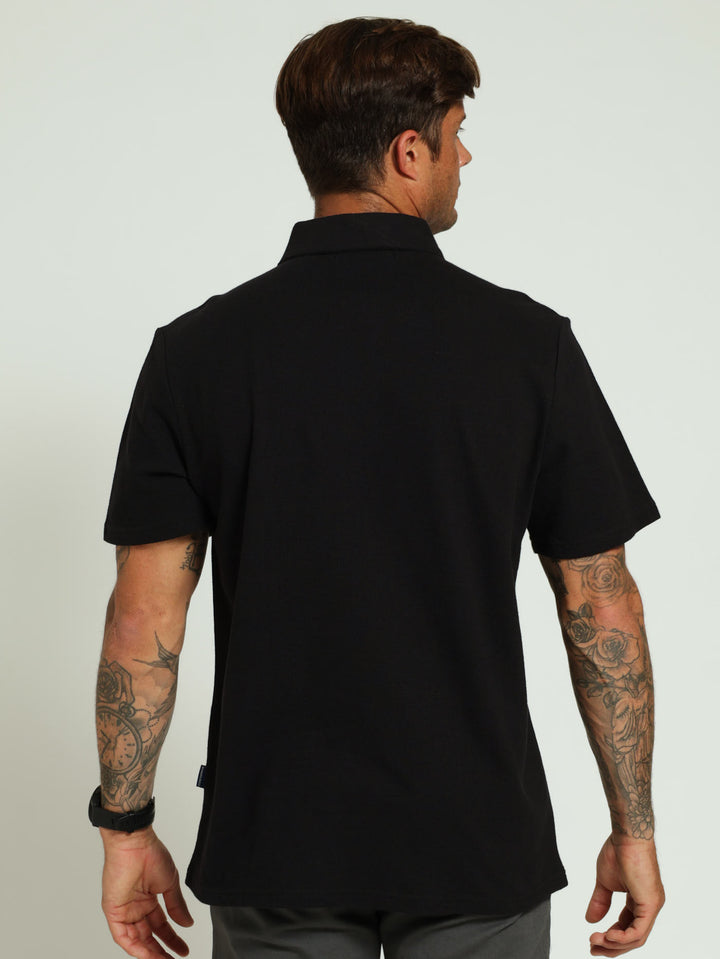 Slub Self Collar Golfer - Black