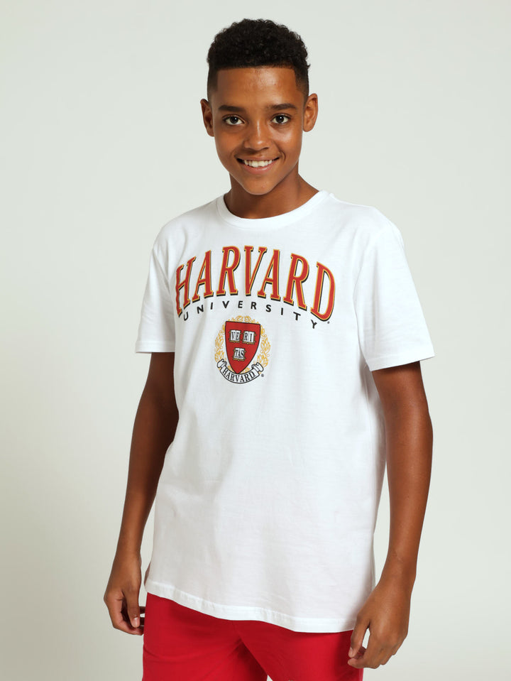 Boys Harvard Print Tee - White