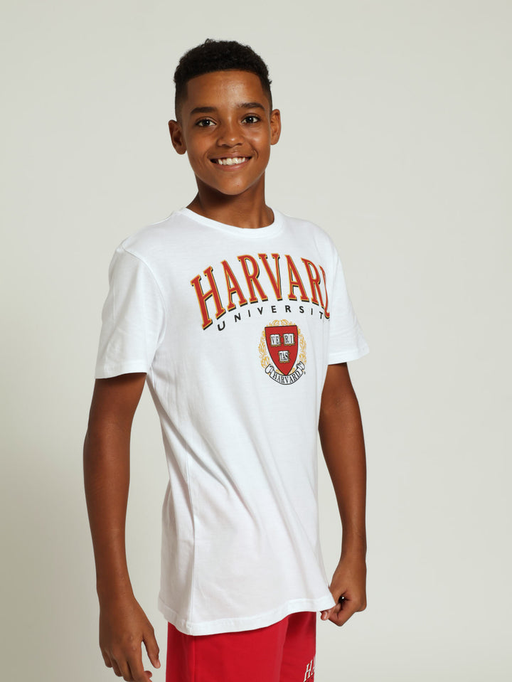 Boys Harvard Print Tee - White