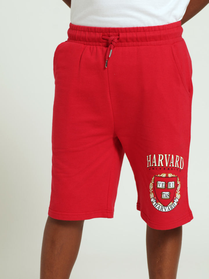 Boys Harvard Print Shorts - Red