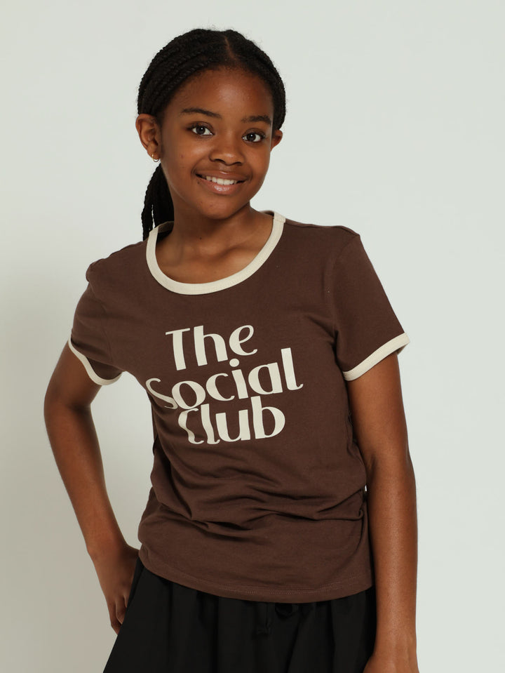 Girls Regular The Social Tee - Brown