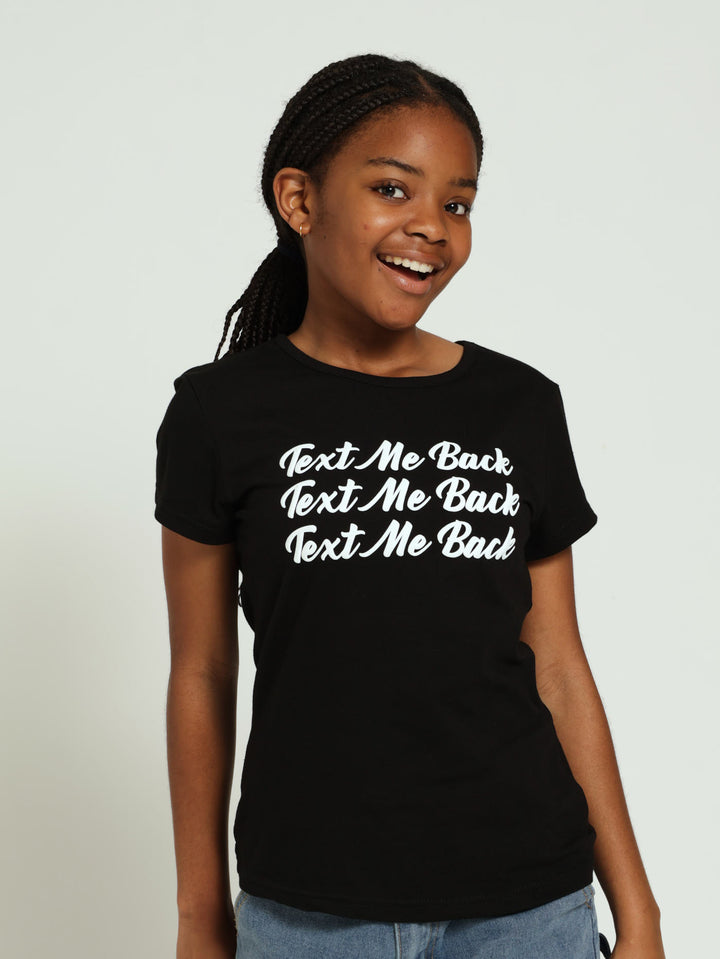 Girls Regular Text Me Tee - Black