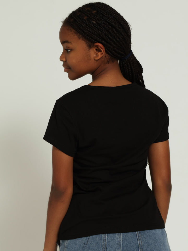 Girls Regular Text Me Tee - Black