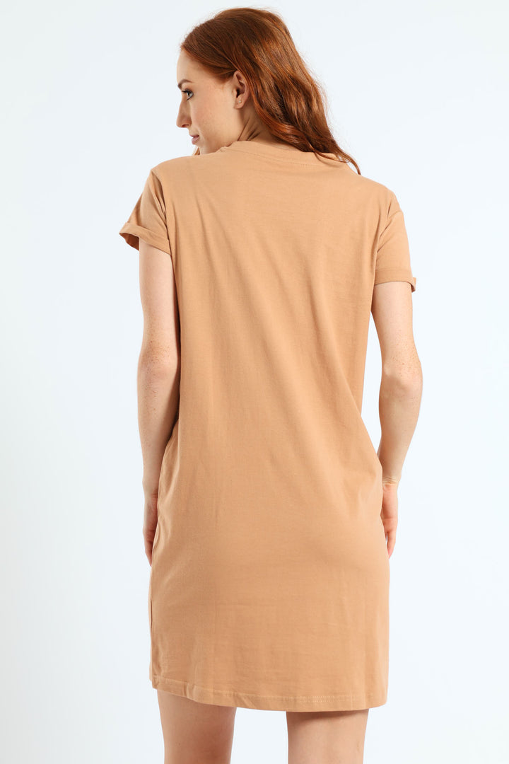 Noon Ocean T-Shirt Dress - Camel