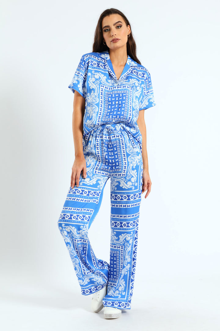 Elasticated Waist Wide Leg Pants - Blue