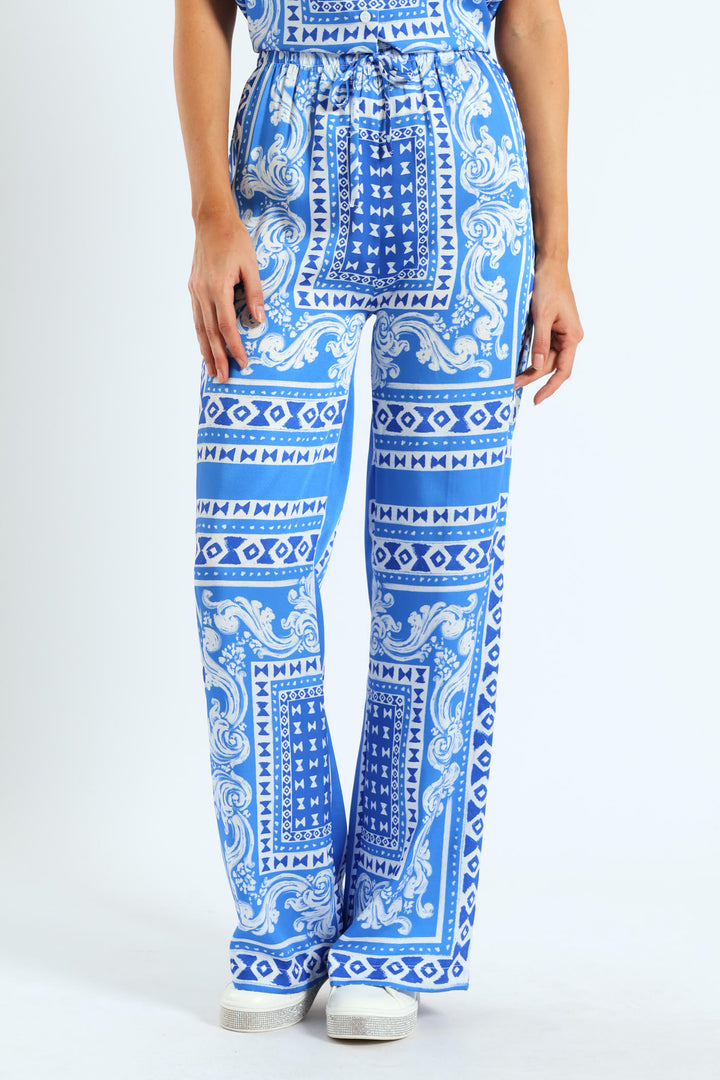 Elasticated Waist Wide Leg Pants - Blue