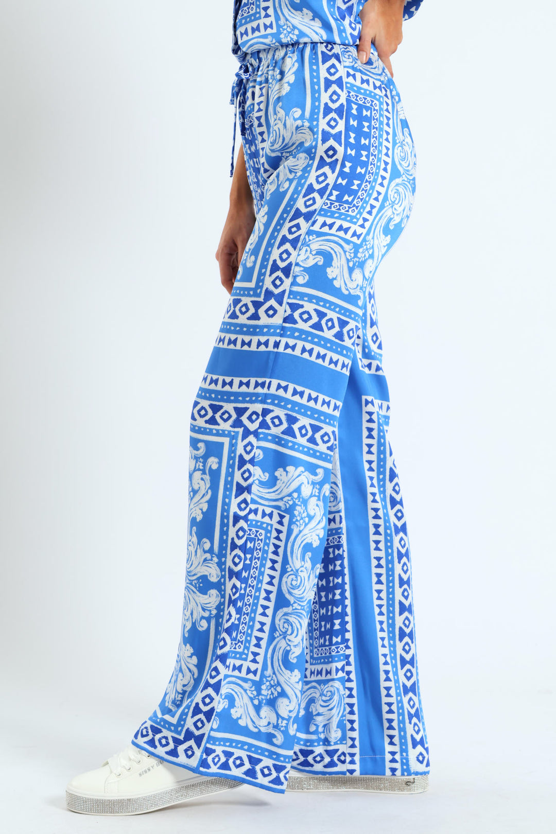 Elasticated Waist Wide Leg Pants - Blue