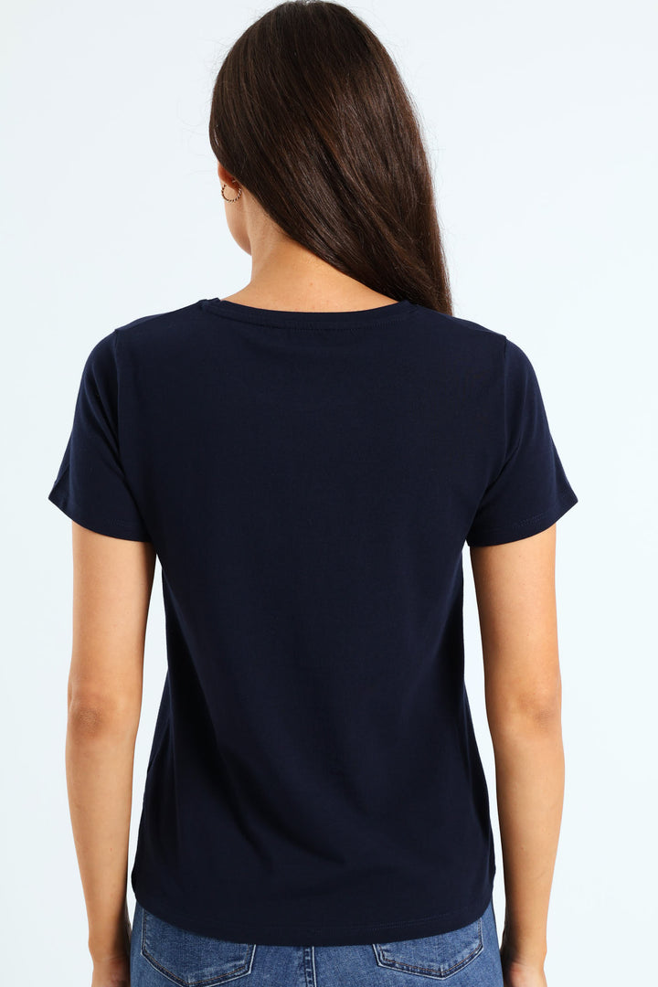 Regular Fit Bling Logo Tee - Navy