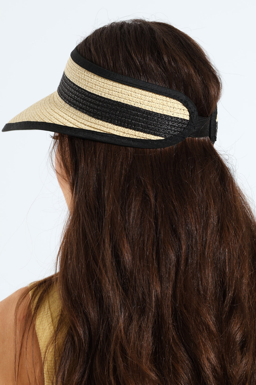 Stripe Elastic Straw Visor - Beige