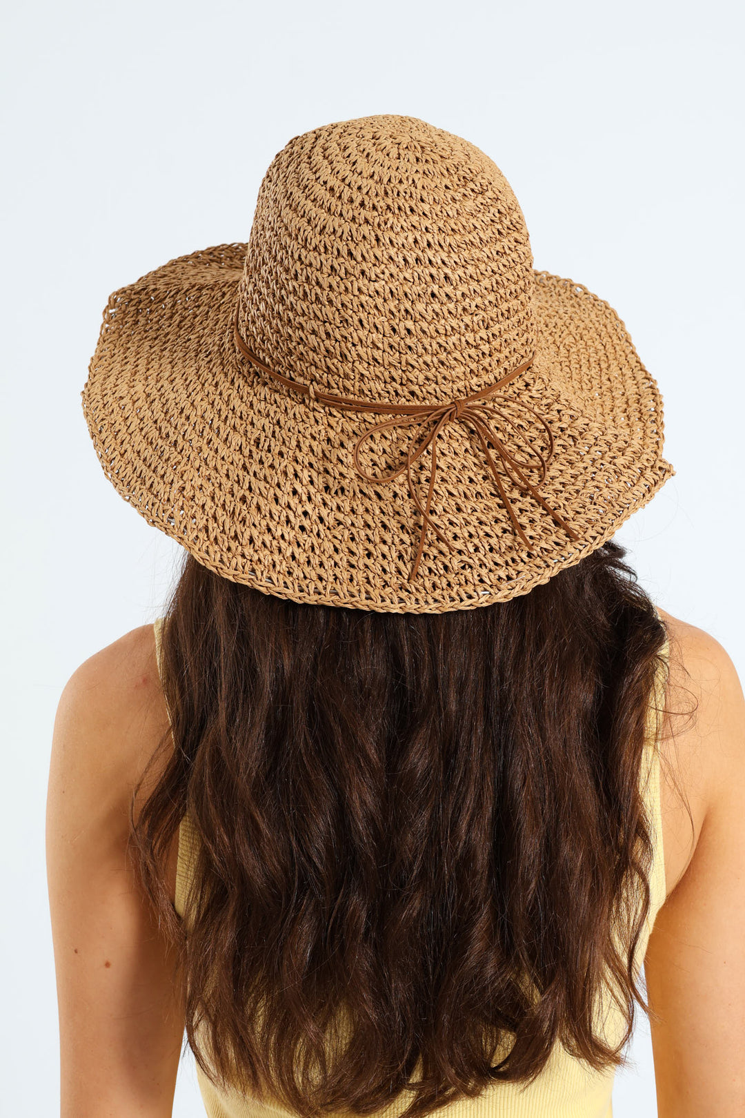 Ribbon Detail Crochet Hat - Tan