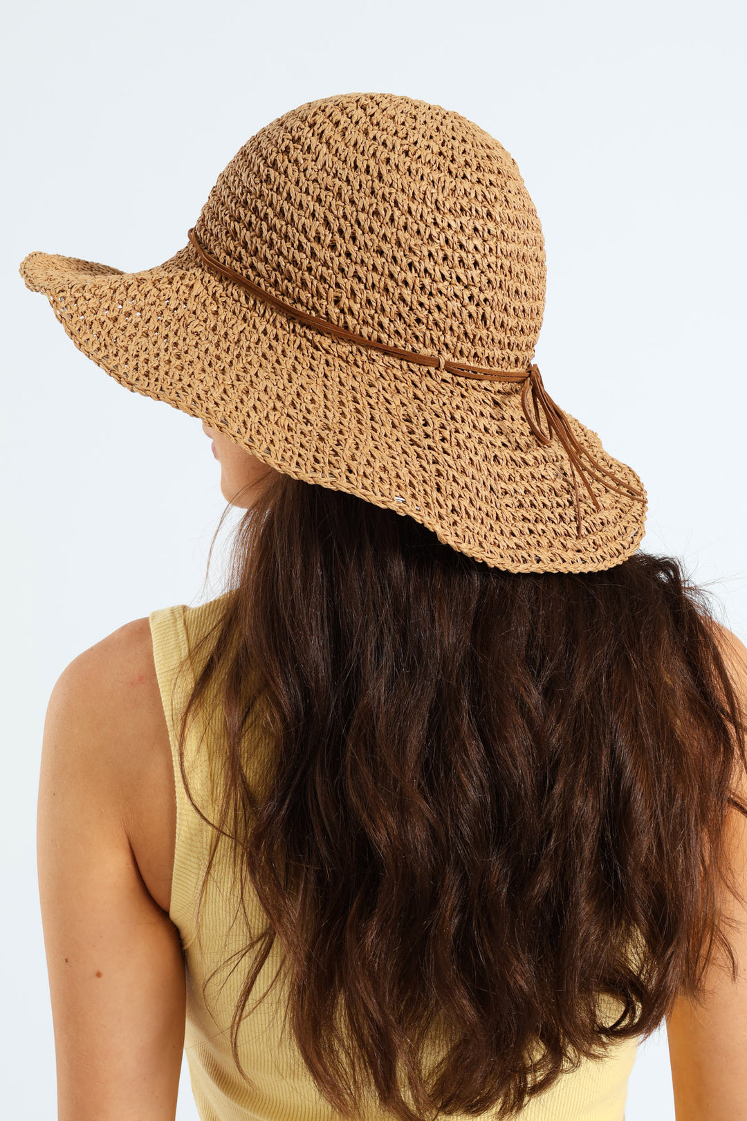 Ribbon Detail Crochet Hat - Tan