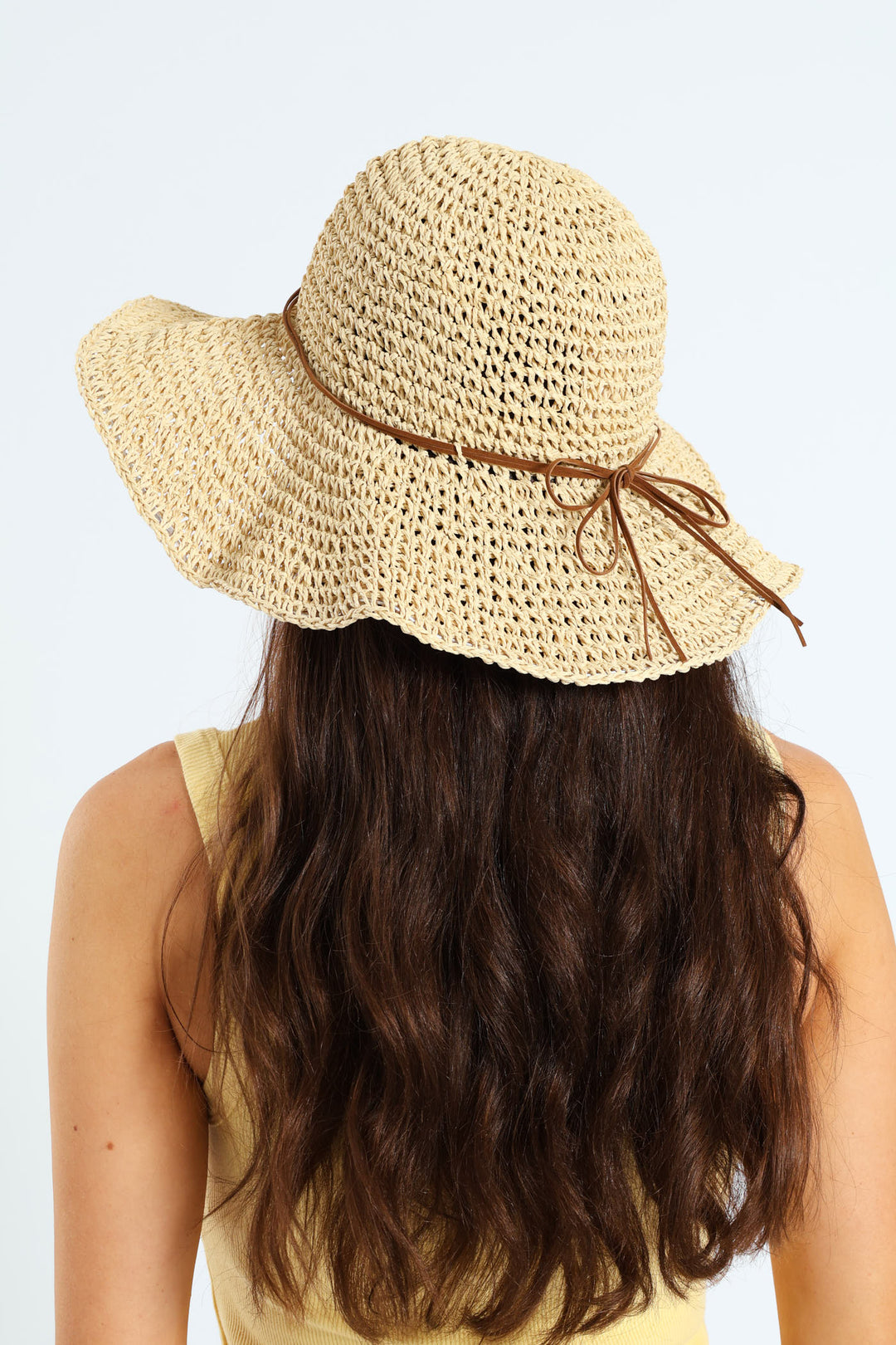 Ribbon Detail Crochet Hat - Sand