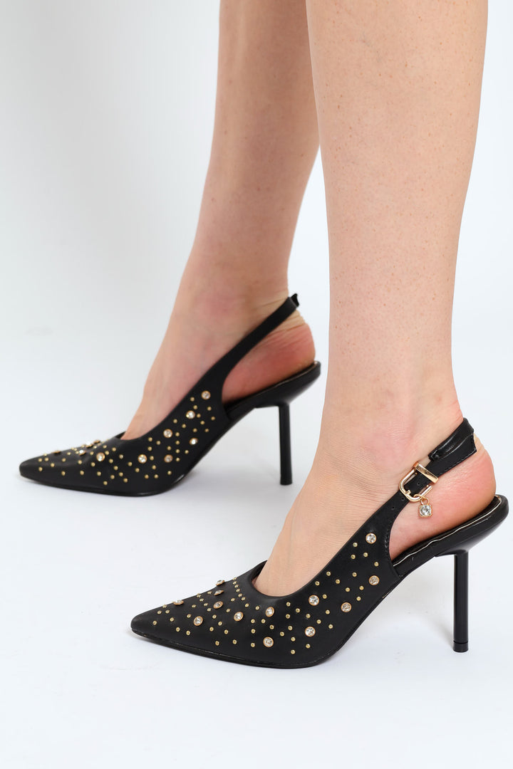 Studded Slingback Stiletto Heel - Black