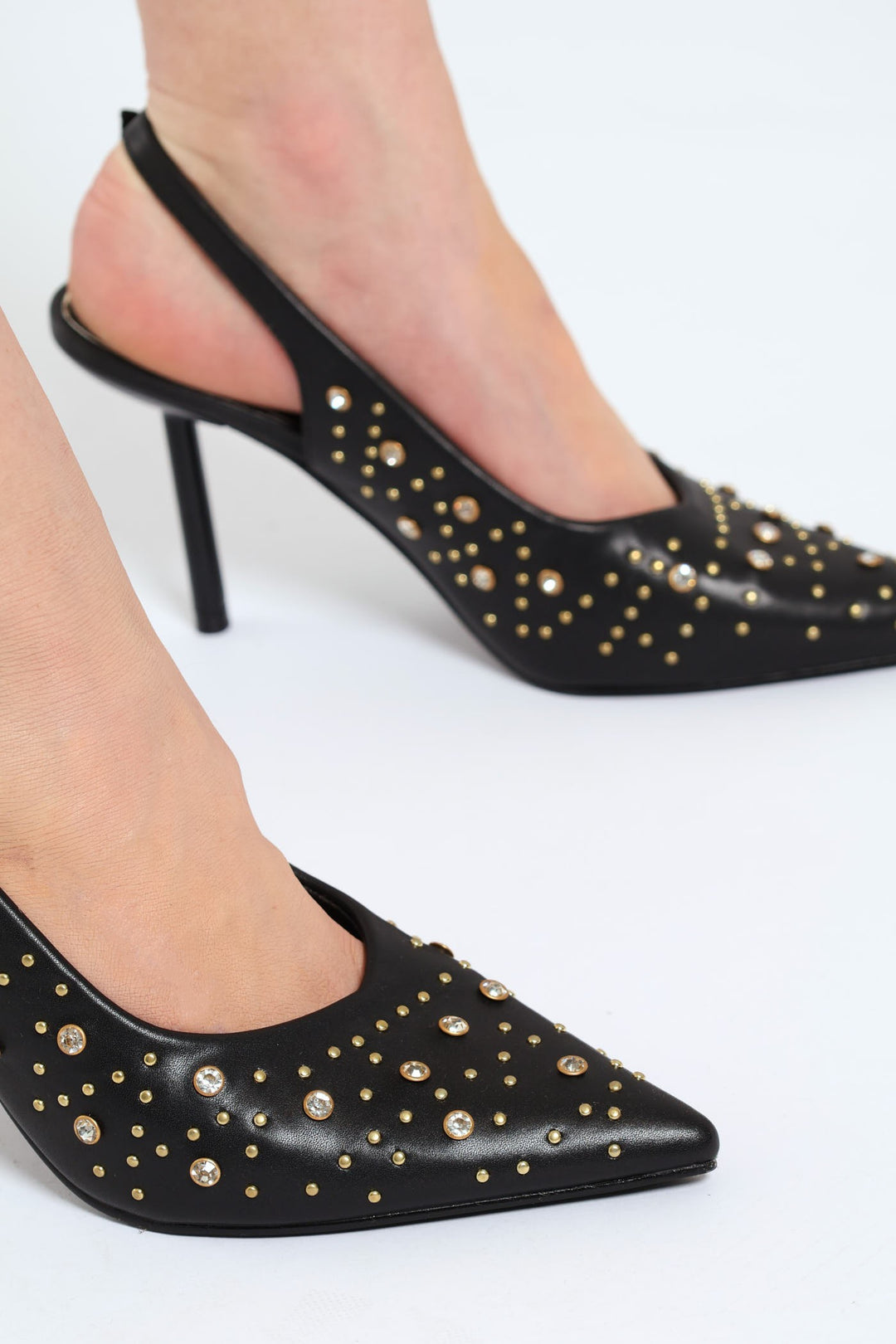 Studded Slingback Stiletto Heel - Black