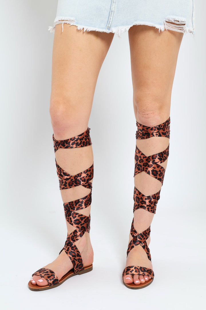 Cathalina Animal Print Lace-Up Flat Sandal