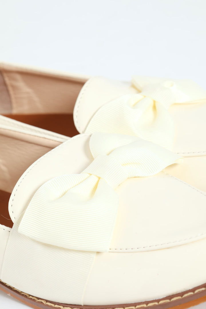 Loafer With Petersham Bow - Off White