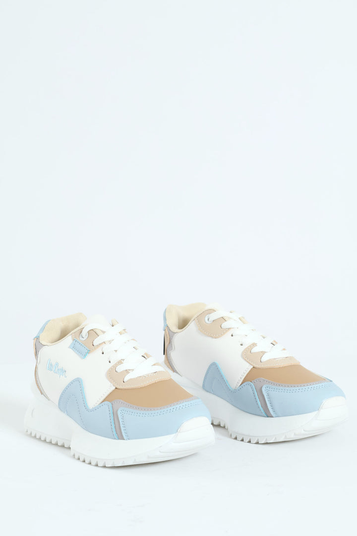 Greta Embossed Print Lace Up Sneaker - White/Blue