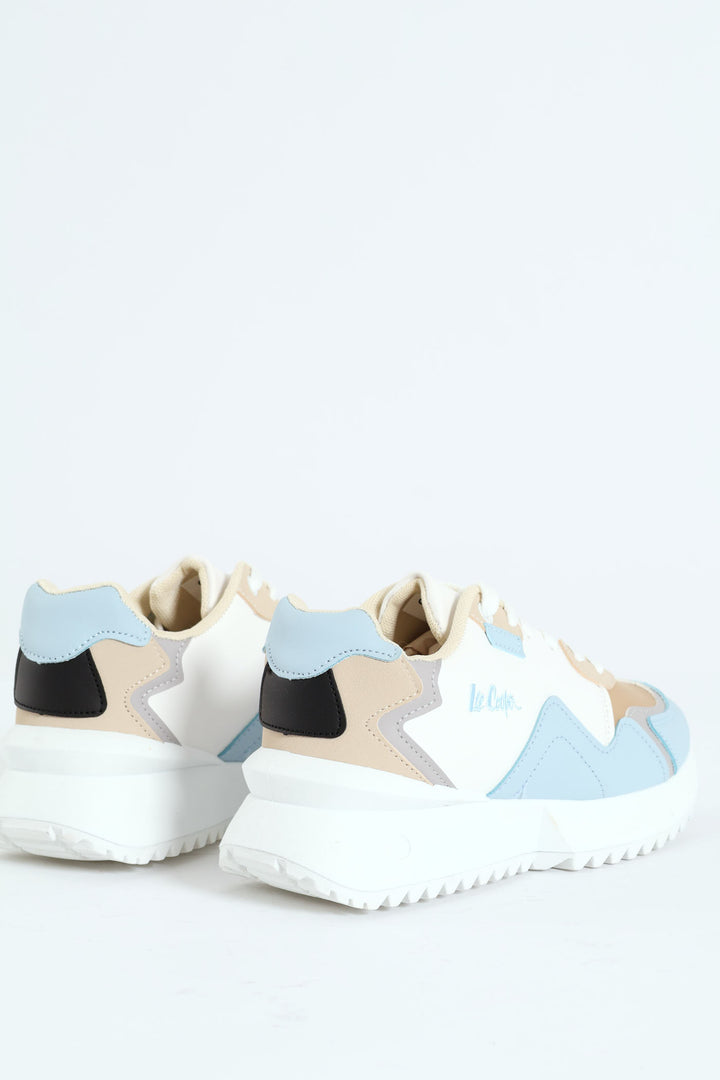 Greta Embossed Print Lace Up Sneaker - White/Blue