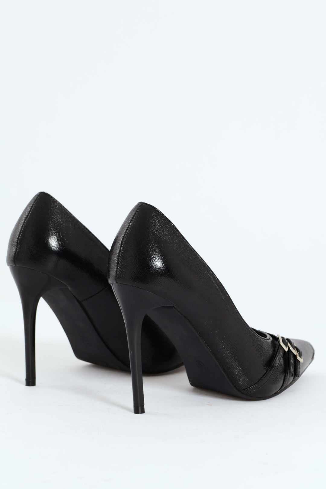 3 Strap & Buckle Court Heel - Black