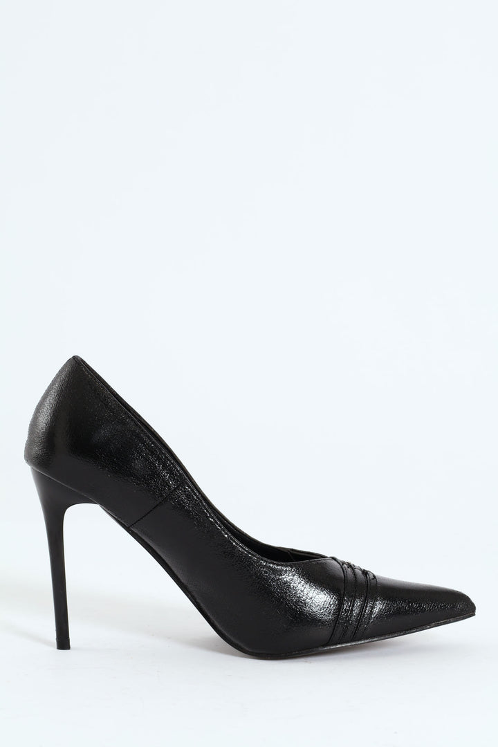 3 Strap & Buckle Court Heel - Black