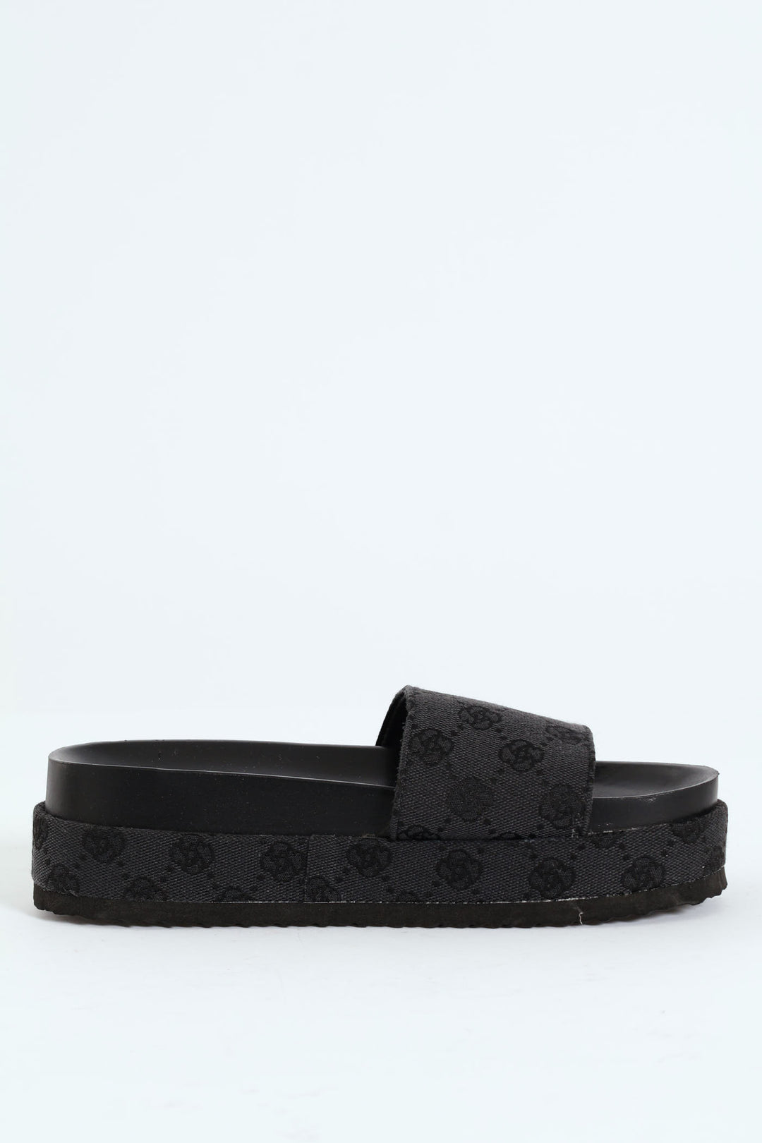 Monogram Printed Canvas Flatform Slide - Black