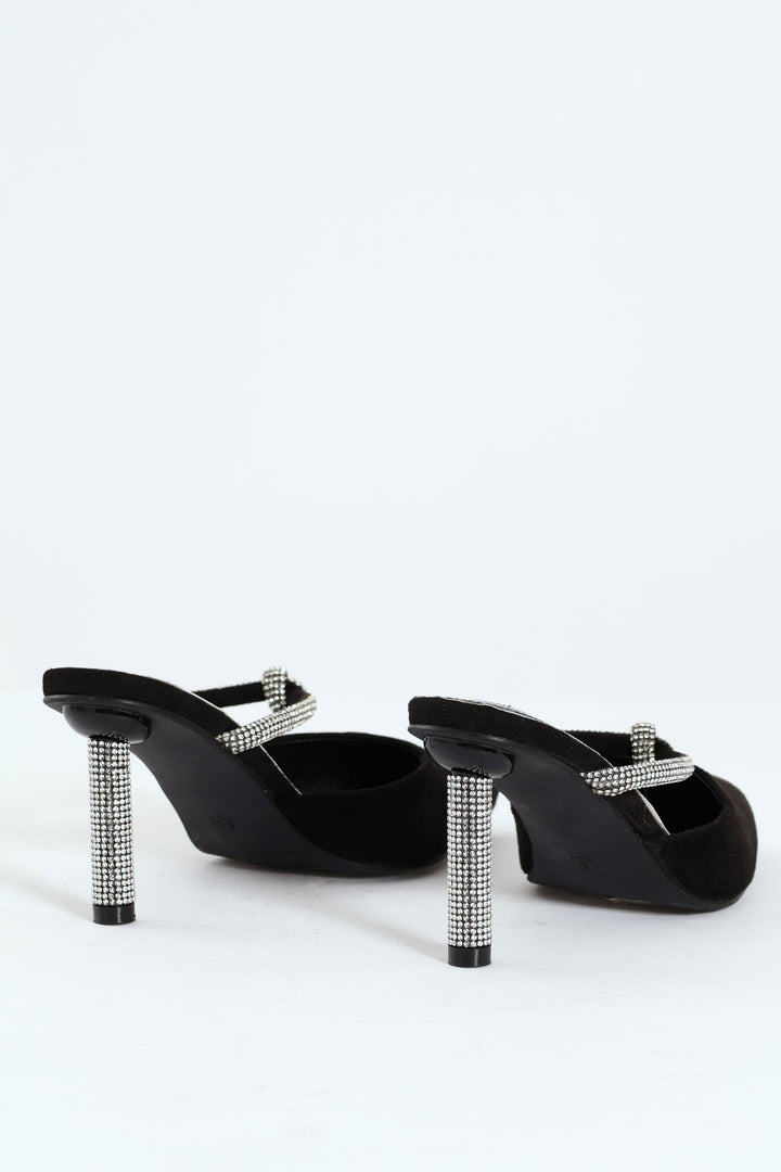 Diamante Strap Pointy Heel - Black